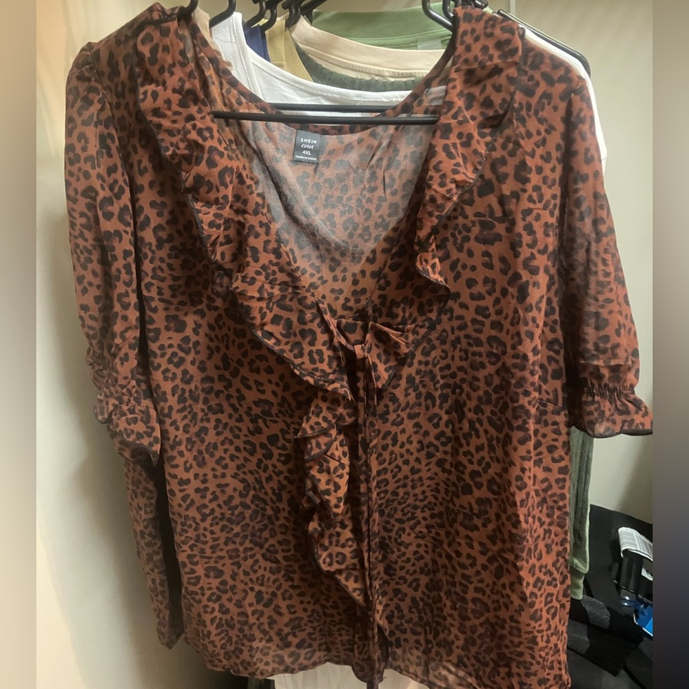 Brown Leopard Ruffle Blouse - Picture 2 of 3